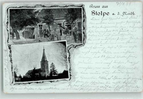 Stolpe 1899 Gasthaus zur krummen Linde Kirche Fahrrad