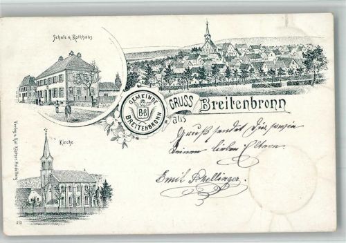 Breitenbronn 1901 Vorläufer Druck um 1890 Schule Rathaus Kirche