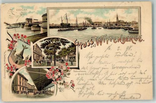 19322 O2900 Wittenberge , Prignitz 1898 Lithographie Bahnhof Elbbrücke Hafen Bahnstraße
