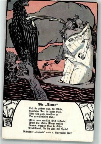 1915 Die Times WK I von Julius Diez Antipropaganda Satire gegen den Deutschen Aar