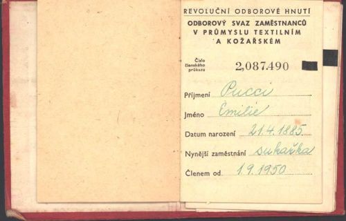 Mitgliedsausweis Revolutionäre Gewerkschaftsbewegung von 1950 Clensky Prukaz Revolucni Odborove Hnuti