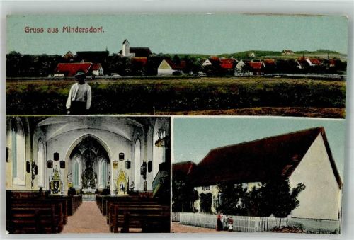 Mindersdorf 1910 Kircheninneres Altaransicht Wohnhaus