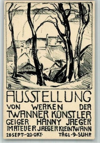 Twann 1918 Ausstellung von Werken der Twanner Künstler Graphit sign. August Jaeger