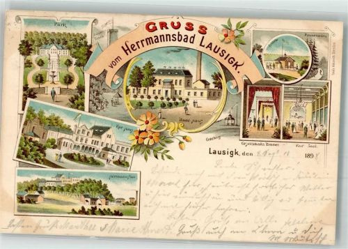 Lausigk 1898 Hermannsbad Badehaus Promenaden Kurhaus Gesellschaftszimmer