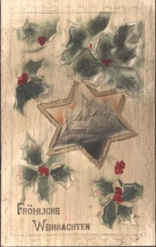 Blumenapplikationen aus Stoff eingearbeitet in AK von 1919
