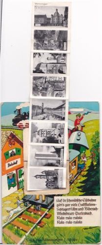 Memmingen ausziehbarer Papierstreifen Schwäbische Eisenbahn Ottobeuren Basilika Kirche Mariä Himmelfahrt Kempter Tor Marktplatz Westertor Zollergarten Rathaus