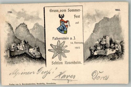 Falkenstein 1903 Falkensteiner Sommerfest 1903 Burgruine Falkenstein Eugen Felle-Isny RS. Alpenvereins-Stempel