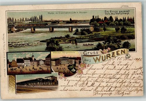 Wurzen 1901 Bahnhof Eisenbahnbrücke Marktplatz Rathaus Mädchen-Bürgerschule