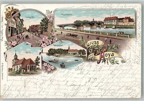 Hoya 1897 Lange Strasse Weserbrücke Dorfkirche Gasthaus Rathskeller
