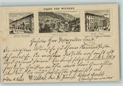 W7547 Bad Wildbad im Schwarzwald früher Vorläufer gelaufen 1892 Hotel Klumpp Vorläufer BOAKC