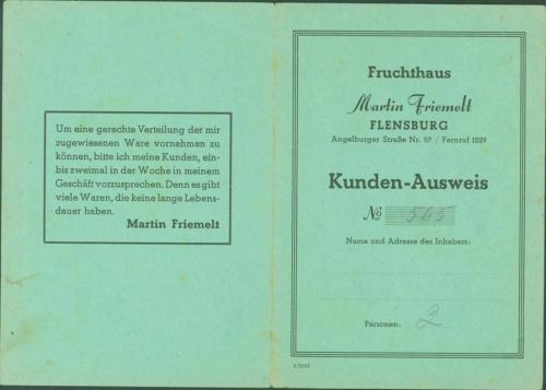 Flensburg Fruchthaus Martin Friemelt Angelburger Straße 57 Kundenausweis Nr 565