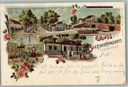 Sachsenhausen 1901 Lithographie Schleuse Oberförsterei Dorfstraße Post Gasthaus Ferd. Tolksdorff