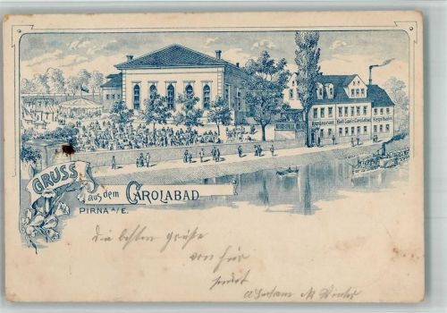 Pirna 1903 Vorläufer Druck um 1890 Gasthaus zum Carolabad Elbe Salondampfer