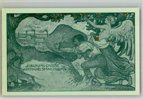 W4902 Bad Salzuflen Jubiläumsgrüße Jugendstil Engel Fabrik sign. Hans Looschen Hoffmann´s Stärke BOAKC