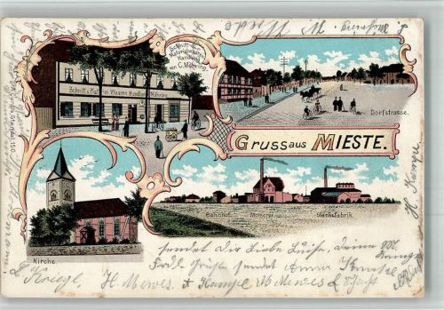 Mieste 1902 Lithographie Bahnhof Molkerei Stärkefabrik Materialwarenhandlung Möhring