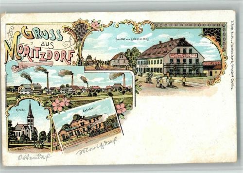 01458 O8103 Ottendorf-Okrilla BOAKC Lithographie Moritzdorf Bahnhof Gasthaus zum goldenen Ring