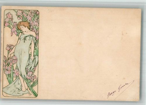 1900 Jugendstil Frauenschönhit mit Blüten + Blumen Lithographie
