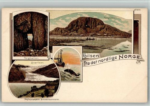 Bronnoysund Wal Torghatten Segelschiff Lithographie