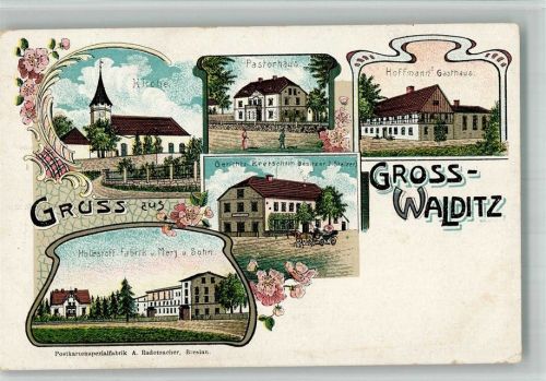 Walditz Kirche Fabrik Gasthaus Hoffmann Gassthaus Gerichtskretscham Lithographie