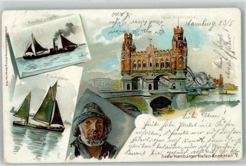 Rothenburgsort 1899 Fischdampfer Fischewer Neue Elbbrücke Fischer Serie Hamburger-Hafen-Ansichten V. Ort handschriftlich