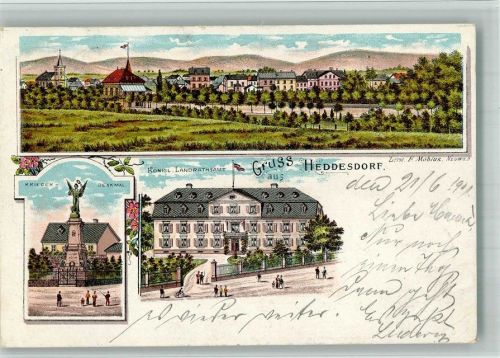 Heddersdorf 1901 Lithographie Kriegerdenkmal Kgl. Landratsamt