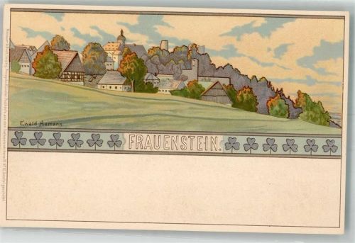 09623 O9202 Frauenstein Lithographie Künstlerkarte Frauenstein sign. E. Hiemann