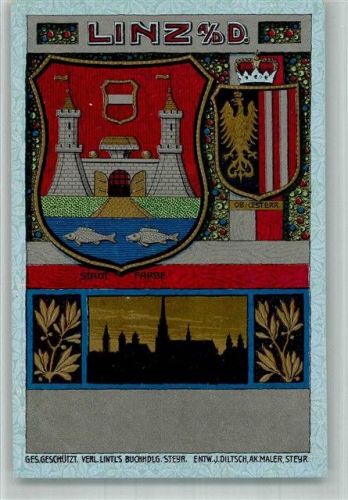 Linz Wappen Entwurf J. Diltsch Steyr Lithographie
