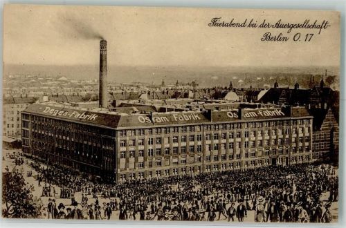 10115 O1020 Friedrichshain Fotomontage AK Osram-Fabrik Feierabendbetrieb