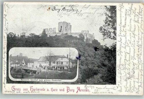 Harkerode 1901 Burg Arnstein Nüsleins Gastaus Zum grünen Röckchen