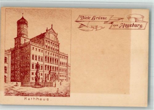 Augsburg Vorläufer Druck 1880 - 1889 Lithographie Augsburger Rathaus Rathaus-Brunnen