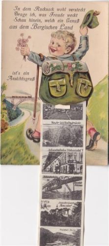 42651 W5650 Gräfrath AK mit Leporello ausziehbarer Papierstreifen Wanderer Rucksack Schwebebahn