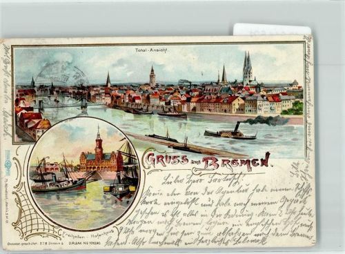 Bremen 1900 Freihafen Hafenhaus Raddampfer