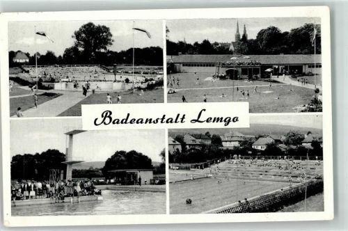 Lemgo Badeanstalt Schwimmbad Fahnen Sprungturm Kirche