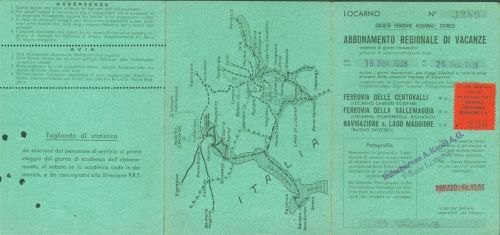 Locarno 1938 Abbonamento Ragionale di Vacanze Nr 3289