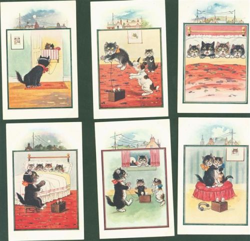 Lot mit 6 AK Katzen Humor Karikatur Serie Radio Kleinposten bis 20