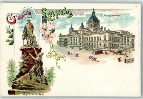 Leipzig Bismarck Denkmal Reichsgericht Straßenbahn Kutsche Fahrrad Blumen Gruss