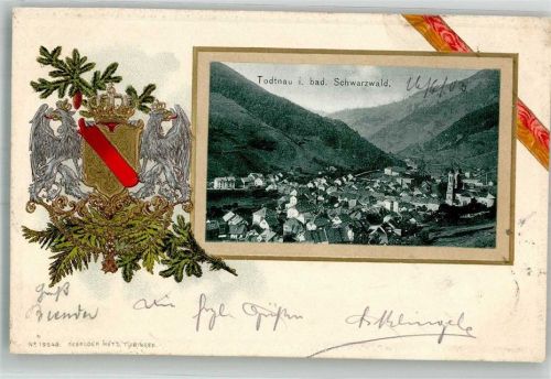 Todtnau 1903 Kirche St. Johannes der Täufer Wappen Bahnpost Zell- Passepartout