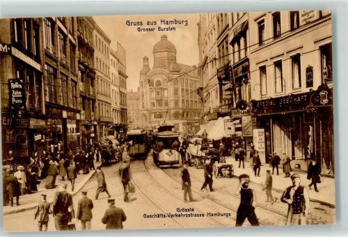 Hamburg 1914 Grosser Burstah Straßenbahn Zahn-Praxis Fuhrwerk