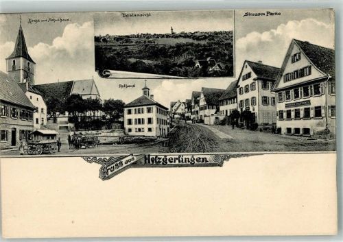 Holzgerlingen 1918 Kirche Schule Dorfstrasse Rathaus Fuhrwerke
