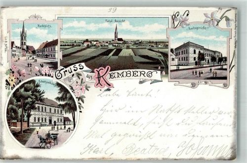 Kemberg 1898 Lithographie Gasthaus Schützenhaus Marktplatz Amtsgericht