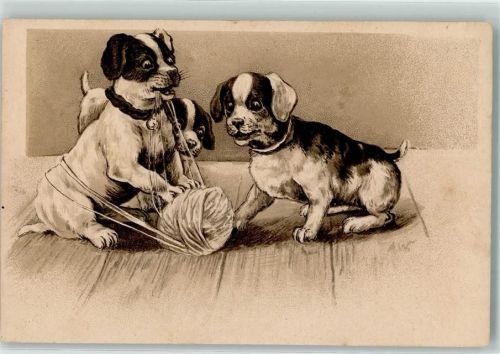 1900 Spiel mit einem Wollknäuel sign. A.W. AK