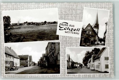61200 W6363 Echzell Foto AK Kirche Auto Straße Gruss