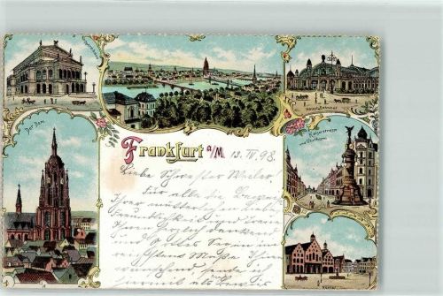 Frankfurt 1898 Dom Opernhaus Hauptbahnhof Bahnpost Eisenach-Frankfurt Zg. 22