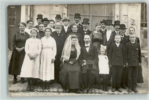 Hohentengen Hochzeit Gruppenfoto Zylinder Ort handschriftlich