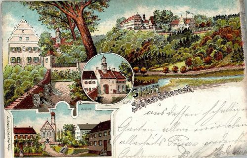 Rehling 1899 Lithographie Schloss Schernek Kanonen Rehling