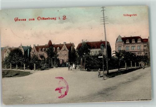 Offenburg 1919 Volksgarten Strommast Bahnpoststempel
