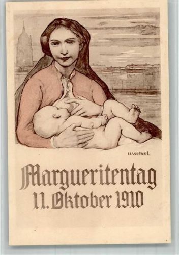 W6000 Frankfurt am Main Margueritentag sign. Wetzel H. Mutter und Kind beim Stillen Blumentag 1910 BOAKC