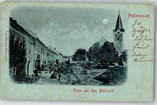 4202 Hellmonsödt 1900 Mondschein Kirche Straße