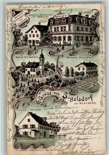 Siegelsdorf 1904 Lithographie Bäckerei Kappelier Bahnhof-Gasthaus Schwarz Mühle Bahnhof