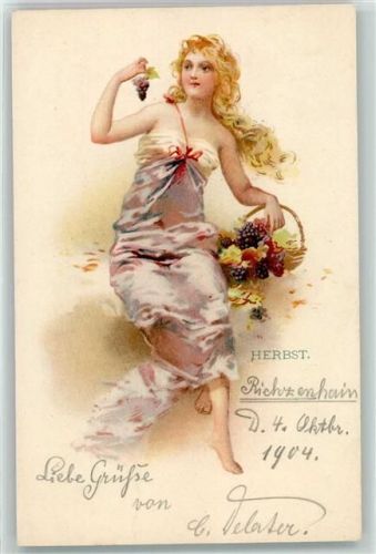 1904 Herbst Jugendstil Früchte Weintrauben AK